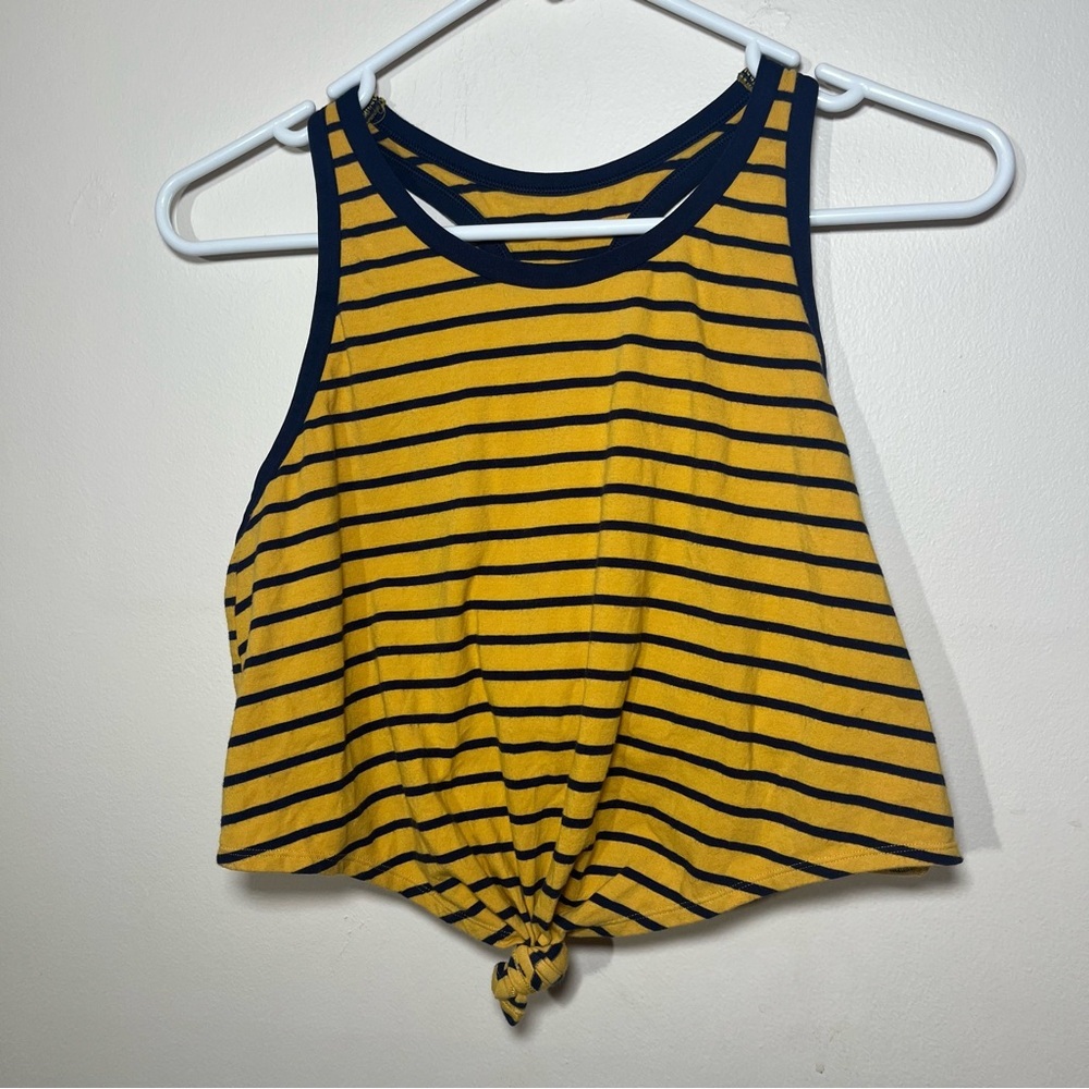 Aerie Yellow and Navy Striped Tank cropped Top size XL